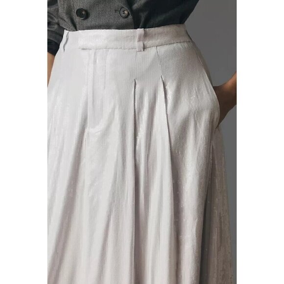 NWT Anthropologie Avery Pleated Maxi Skirt Sequin 20W Silver Party Cockail - Picture 4 of 10